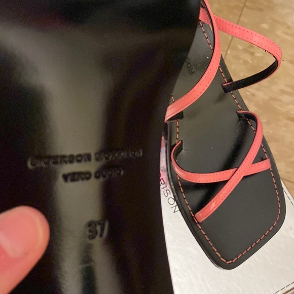 NWT Sigerson Morrison Irma leather square toe strappy kitten heel sandals heels - Picture 13 of 14